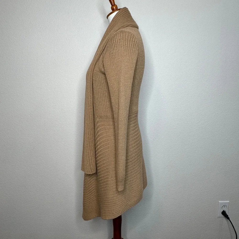 ALICIA PERU Alpaca Pima Cotton Blend Open Front Cardigan‎ Sweater SMALL Tan